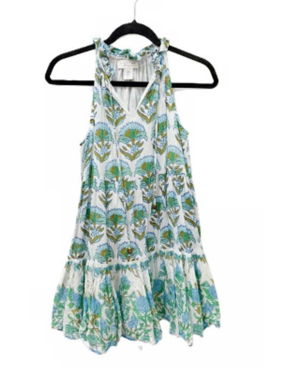 Calypso St. Barth White Dress with Blue and Green Floral Accents